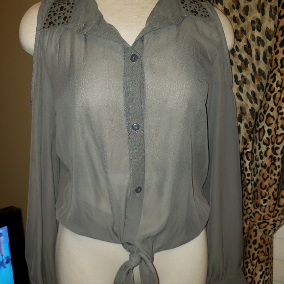 Peep shoulder long sleeve blouse - Picture 1 of 4